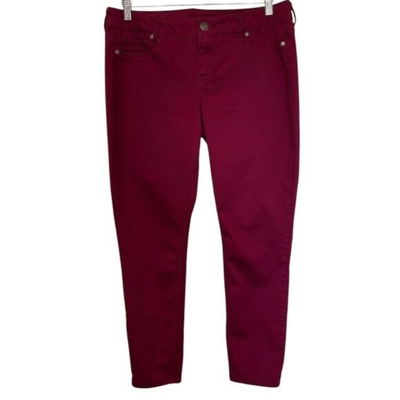 Maurices Women's Slim Ankle Jeans Burgundy/Red Denim Stretch Mid Rise (32x27.5) - Picture 1 of 11